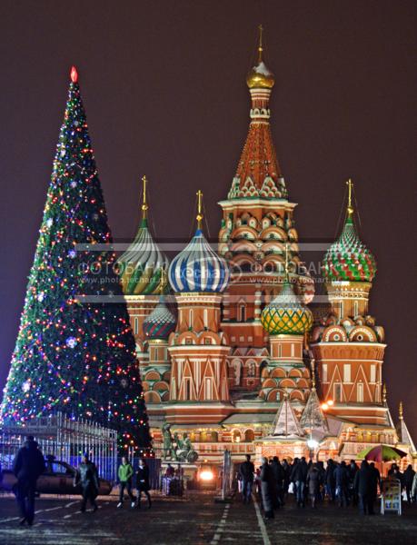 Москва. Новогдняя Красная площадь. Покровский собор. Храм Василия Блаженного / Город, архитектура / городской пейзаж