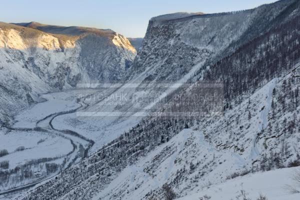 Россия. Природа России. Алтай. Дорога. Горы. Лес. Снег. Деревья / Природа / горы