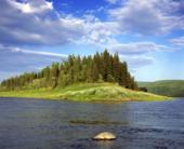 Русский пейзаж. Россия. Красноярский край. Эвенкия. Средняя Сибирь. Река Подкаменная Тунгуска. Остров