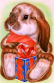 Графика. Акрил. Кролик с подарком